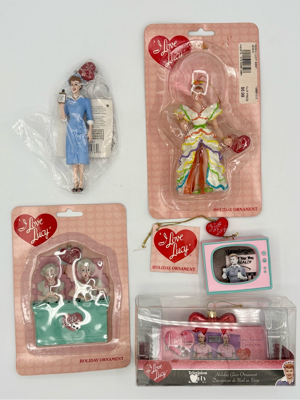 I Love Lucy LOT OF 5 Christmas Ornaments TV Memorabilia Collectible Rare Gift